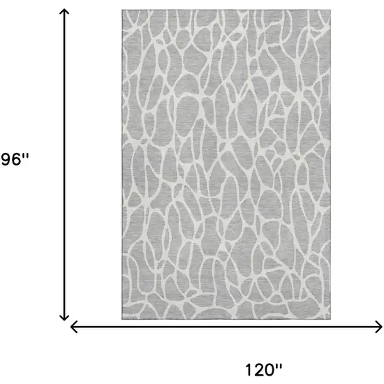 Silver And Ivory Geometric Washable Area Rug With UV Protection Photo 7