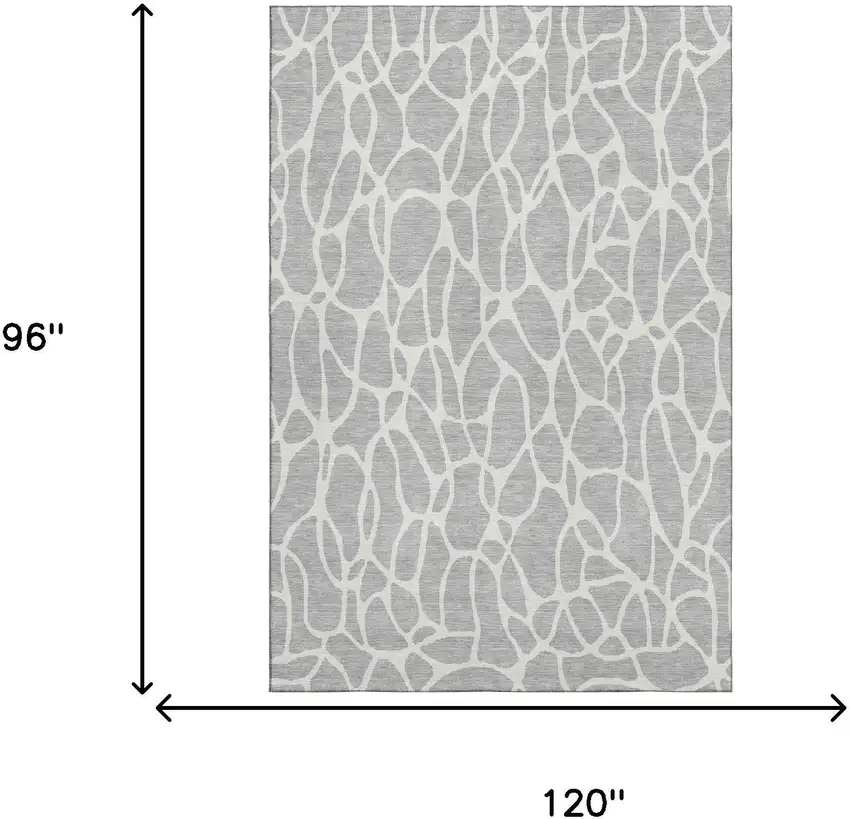 Silver And Ivory Geometric Washable Area Rug With UV Protection Photo 7