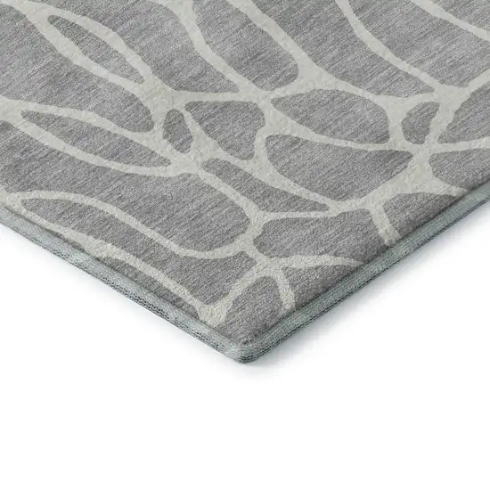 Silver And Ivory Geometric Washable Area Rug With UV Protection Photo 7