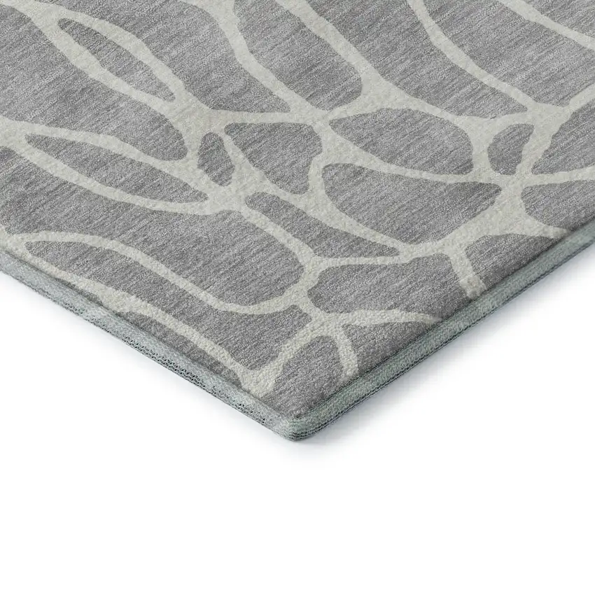 Silver And Ivory Geometric Washable Area Rug With UV Protection Photo 7