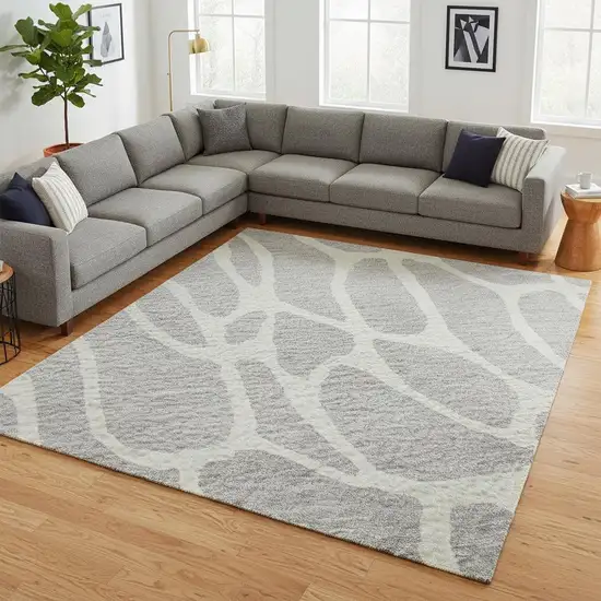 Silver And Ivory Geometric Washable Area Rug With UV Protection Photo 2