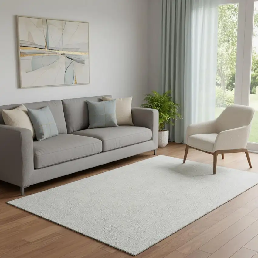 Silver And Ivory Geometric Washable Area Rug With UV Protection Photo 2