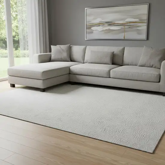 Silver And Ivory Geometric Washable Area Rug With UV Protection Photo 2