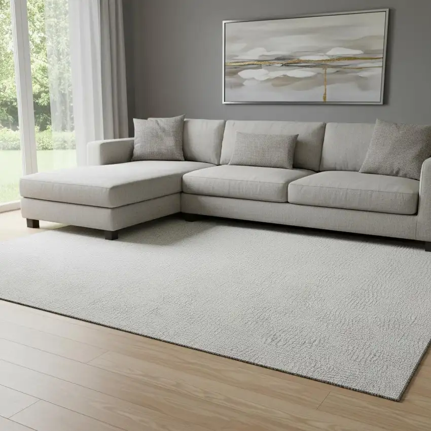 Silver And Ivory Geometric Washable Area Rug With UV Protection Photo 2