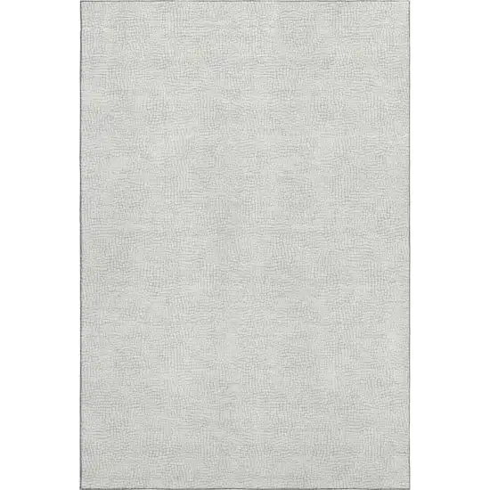 Silver And Ivory Geometric Washable Area Rug With UV Protection Photo 1
