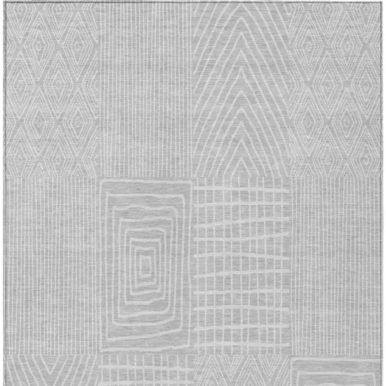 Silver And Ivory Geometric Washable Indoor Outdoor Area Rug Photo 5