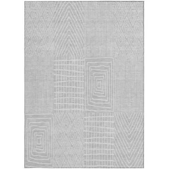 Silver And Ivory Geometric Washable Indoor Outdoor Area Rug Photo 6