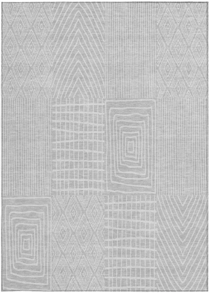 Silver And Ivory Geometric Washable Indoor Outdoor Area Rug Photo 6