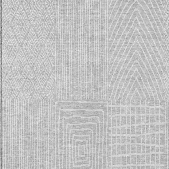 Silver And Ivory Geometric Washable Indoor Outdoor Area Rug Photo 5