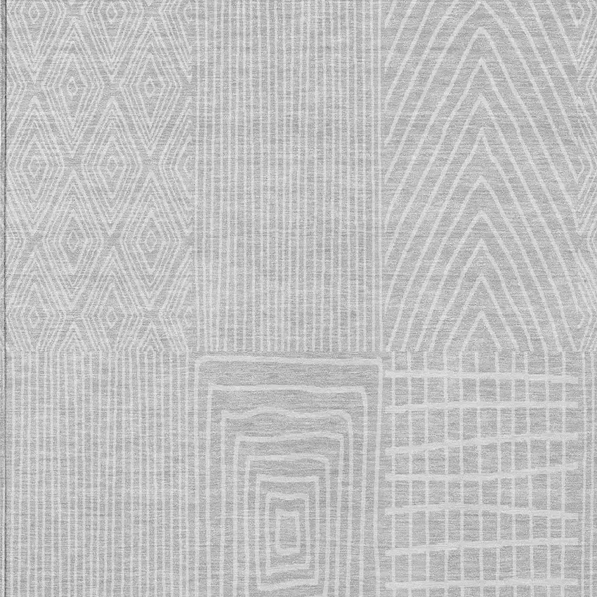 Silver And Ivory Geometric Washable Indoor Outdoor Area Rug Photo 5