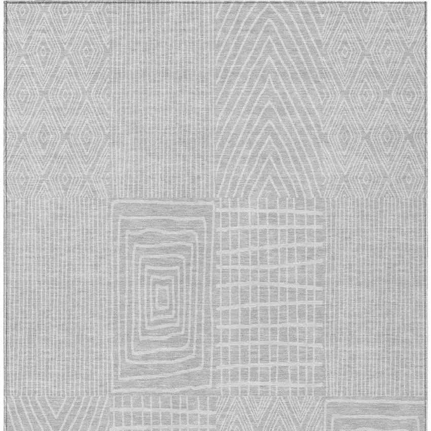 Silver And Ivory Geometric Washable Indoor Outdoor Area Rug Photo 6