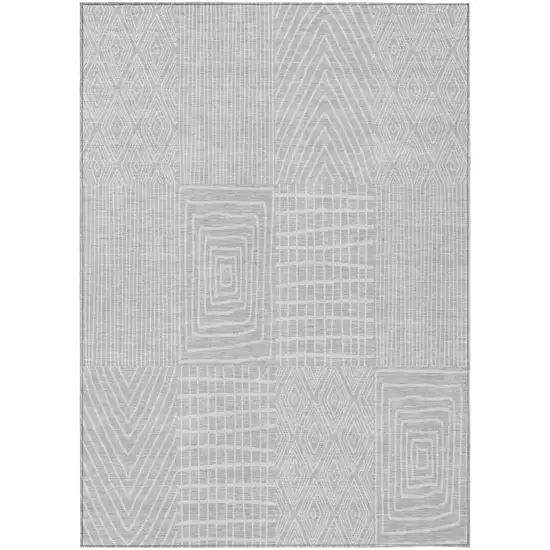 Silver And Ivory Geometric Washable Indoor Outdoor Area Rug Photo 2
