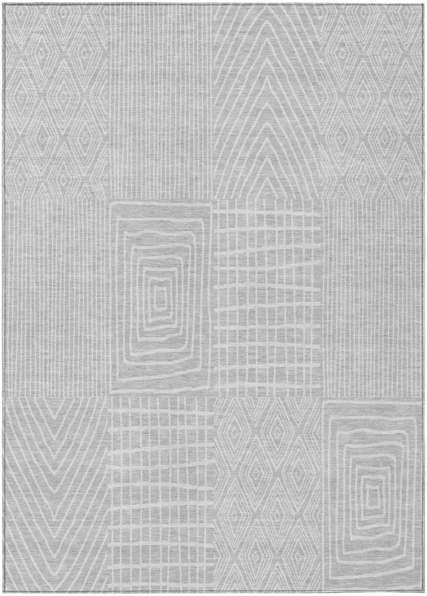 Silver And Ivory Geometric Washable Indoor Outdoor Area Rug Photo 2