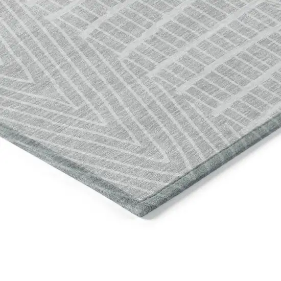 Silver And Ivory Geometric Washable Indoor Outdoor Area Rug Photo 4