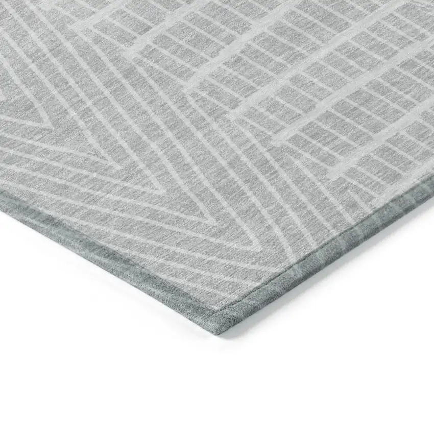 Silver And Ivory Geometric Washable Indoor Outdoor Area Rug Photo 4