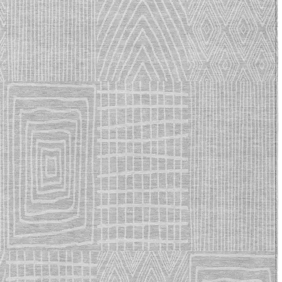 Silver And Ivory Geometric Washable Indoor Outdoor Area Rug Photo 5