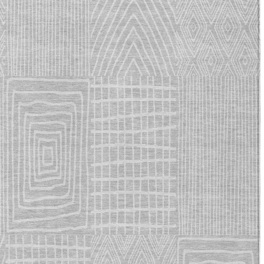 Silver And Ivory Geometric Washable Indoor Outdoor Area Rug Photo 5