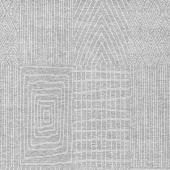 Silver And Ivory Geometric Washable Indoor Outdoor Area Rug Photo 5