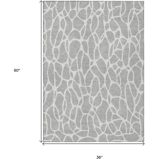 Silver And Ivory Geometric Washable Indoor Outdoor Area Rug Photo 3