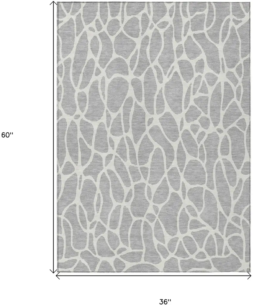 Silver And Ivory Geometric Washable Indoor Outdoor Area Rug Photo 3
