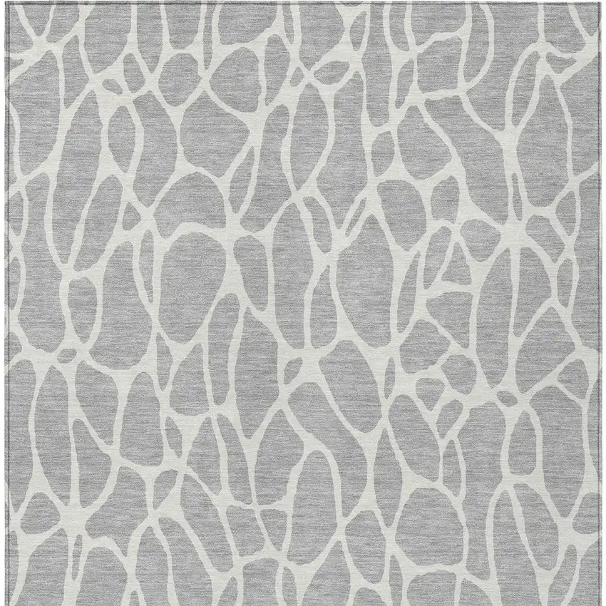 Silver And Ivory Geometric Washable Indoor Outdoor Area Rug Photo 6