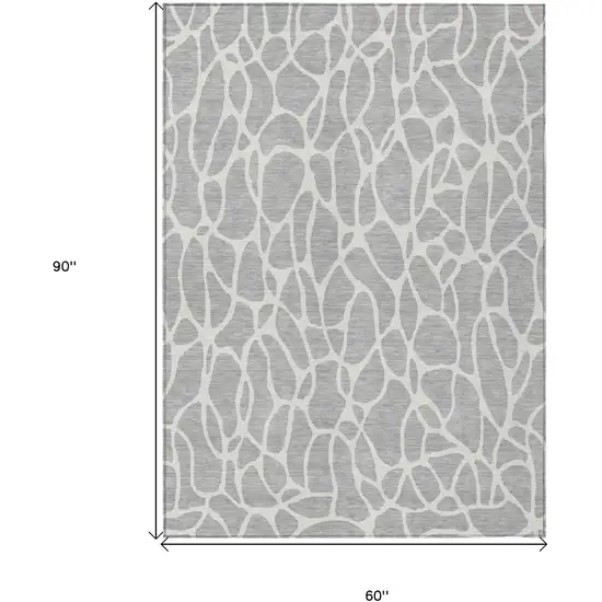 Silver And Ivory Geometric Washable Indoor Outdoor Area Rug Photo 3