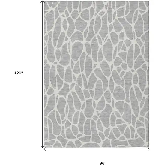 Silver And Ivory Geometric Washable Indoor Outdoor Area Rug Photo 3