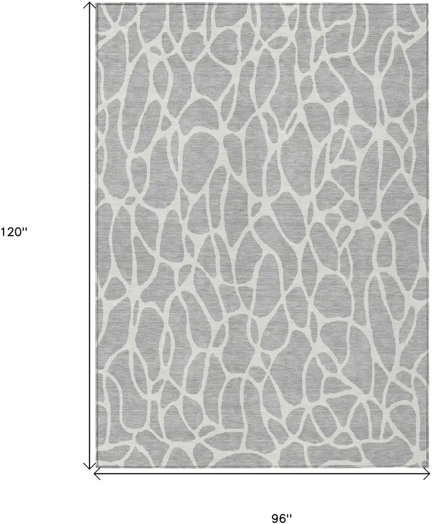 Silver And Ivory Geometric Washable Indoor Outdoor Area Rug Photo 3