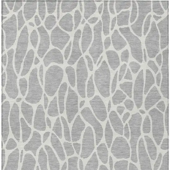 Silver And Ivory Geometric Washable Indoor Outdoor Area Rug Photo 7