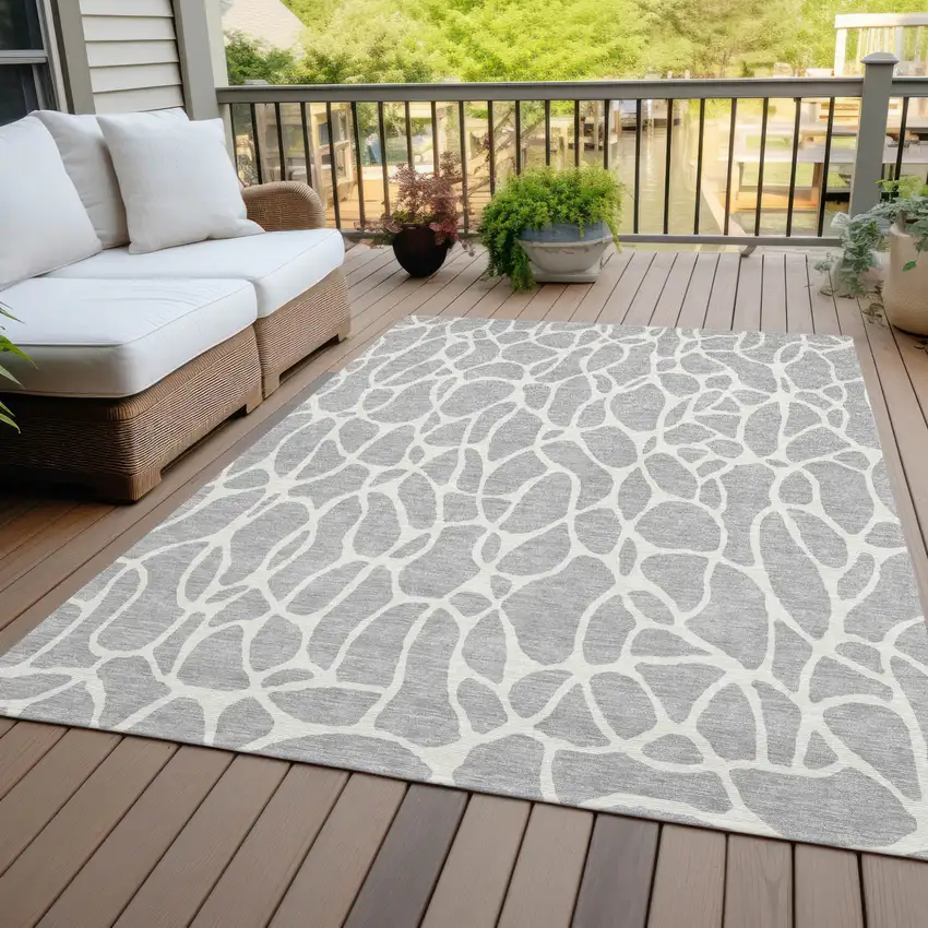 Silver And Ivory Geometric Washable Indoor Outdoor Area Rug Photo 8