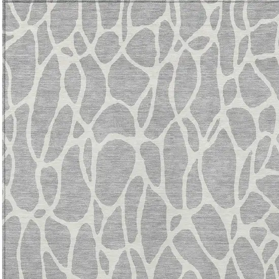 Silver And Ivory Geometric Washable Indoor Outdoor Area Rug Photo 6