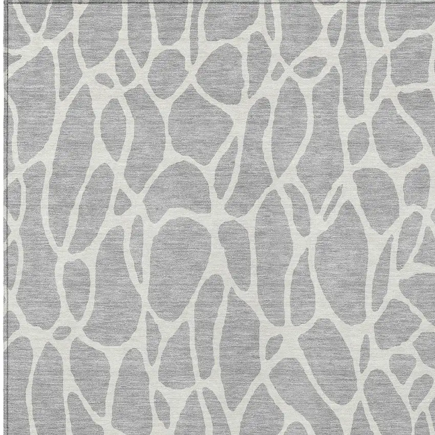 Silver And Ivory Geometric Washable Indoor Outdoor Area Rug Photo 6