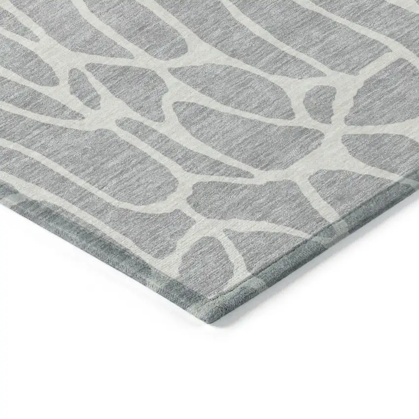 Silver And Ivory Geometric Washable Indoor Outdoor Area Rug Photo 5