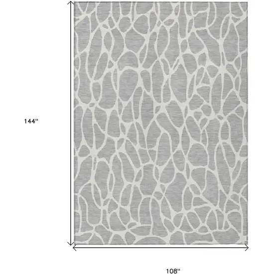 Silver And Ivory Geometric Washable Indoor Outdoor Area Rug Photo 3