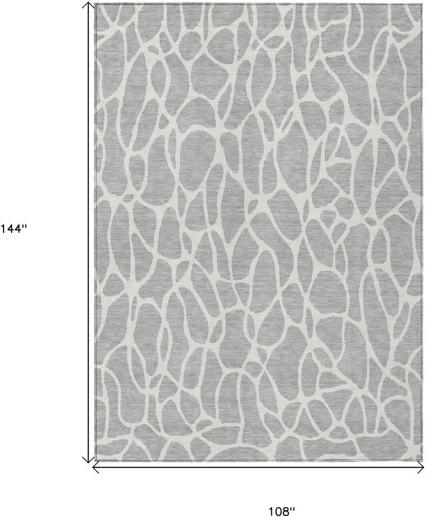 Silver And Ivory Geometric Washable Indoor Outdoor Area Rug Photo 3
