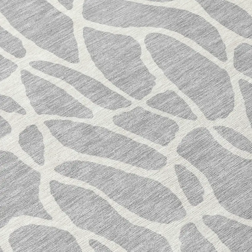 Silver And Ivory Geometric Washable Indoor Outdoor Area Rug Photo 8