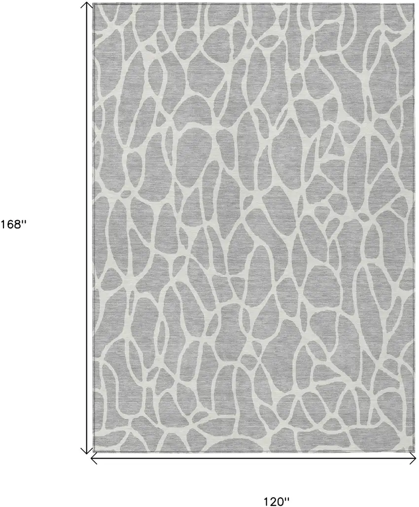 Silver And Ivory Geometric Washable Indoor Outdoor Area Rug Photo 3