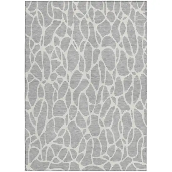 Silver And Ivory Geometric Washable Indoor Outdoor Area Rug Photo 7