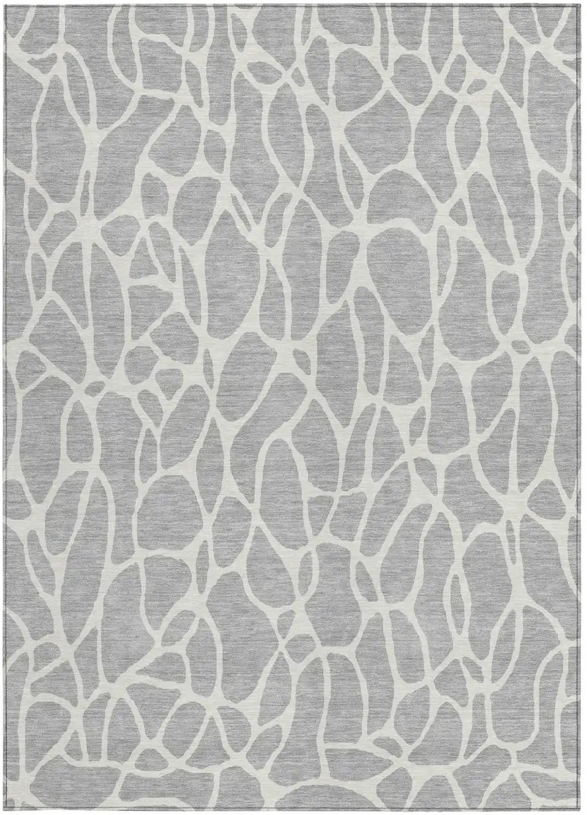 Silver And Ivory Geometric Washable Indoor Outdoor Area Rug Photo 7
