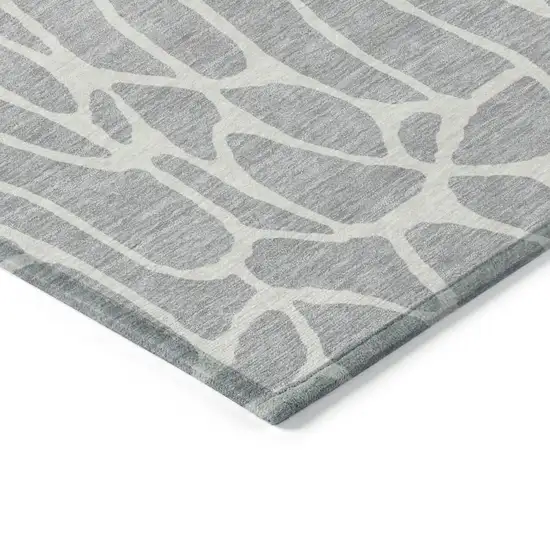 Silver And Ivory Geometric Washable Indoor Outdoor Area Rug Photo 5