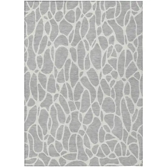 Silver And Ivory Geometric Washable Indoor Outdoor Area Rug Photo 2