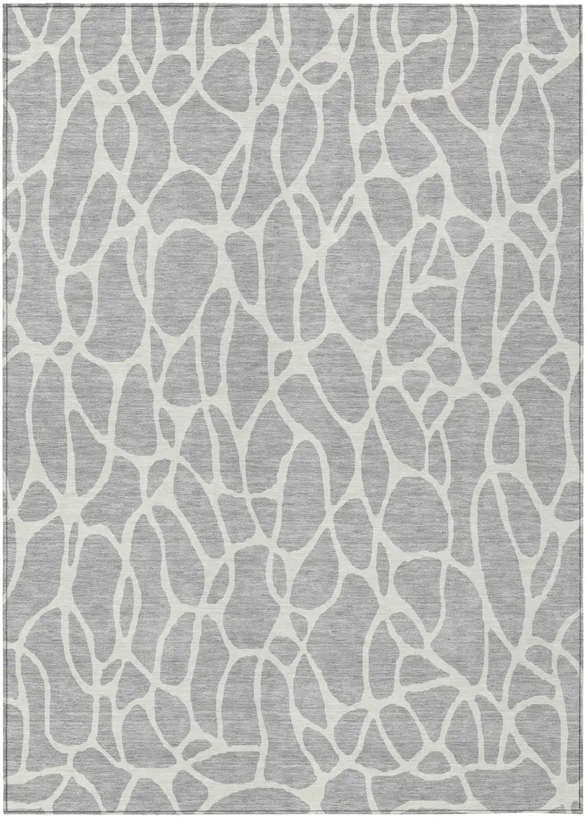 Silver And Ivory Geometric Washable Indoor Outdoor Area Rug Photo 2