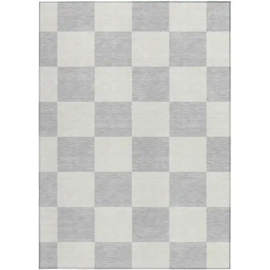 Silver And Ivory Geometric Washable Indoor Outdoor Area Rug Photo 4