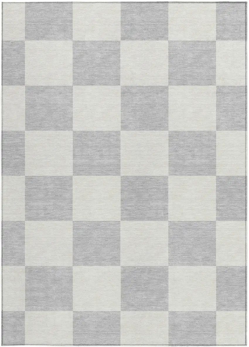 Silver And Ivory Geometric Washable Indoor Outdoor Area Rug Photo 4