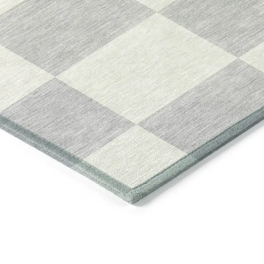 Silver And Ivory Geometric Washable Indoor Outdoor Area Rug Photo 6