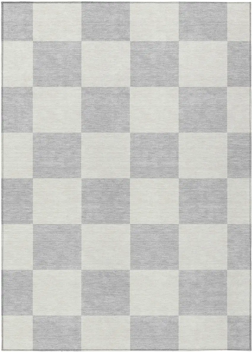 Silver And Ivory Geometric Washable Indoor Outdoor Area Rug Photo 2