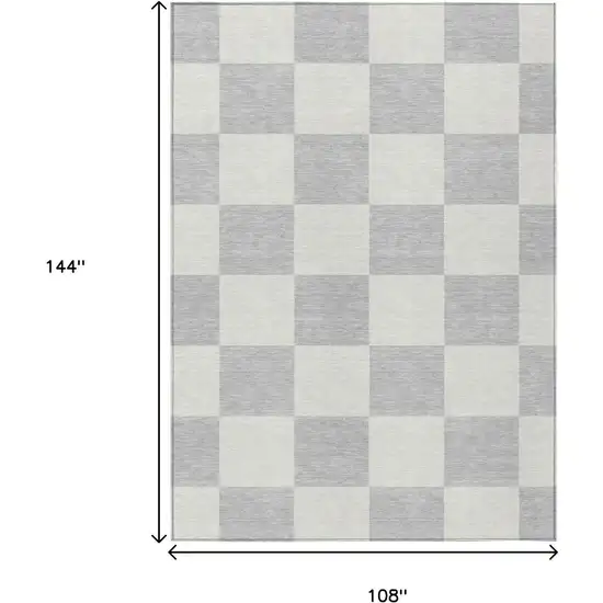 Silver And Ivory Geometric Washable Indoor Outdoor Area Rug Photo 3