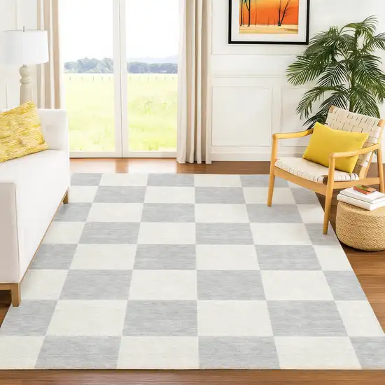 Silver And Ivory Geometric Washable Indoor Outdoor Area Rug Photo 8