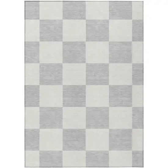 Silver And Ivory Geometric Washable Indoor Outdoor Area Rug Photo 2