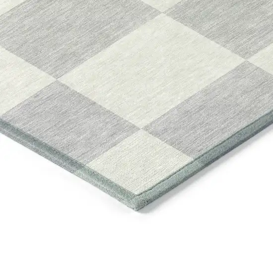 Silver And Ivory Geometric Washable Indoor Outdoor Area Rug Photo 5